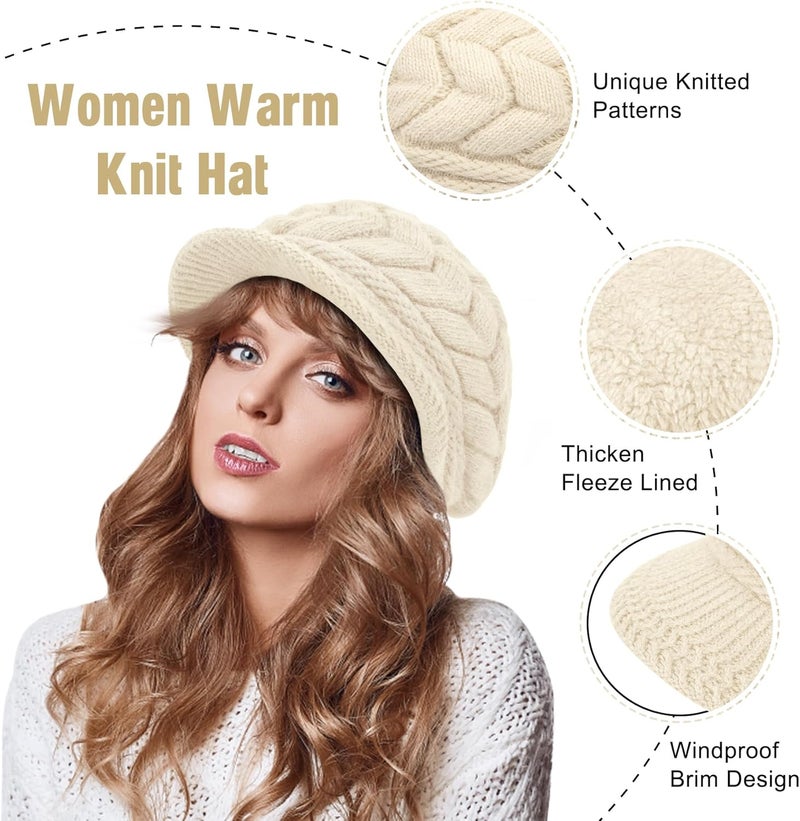 YSense 2 Pack Womens Winter Hats Warm Knit Hat Slouchy Beanie Cap with Brim Gifts - Image 3