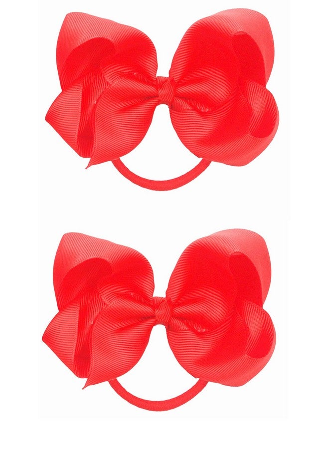 ZOONAI 4 Inch Baby Girl Toddlers Hair Bows Elastic Hair Tie Accessories Bow Ponytail Holder Rubber Hair Bands for Girls Kids Teens - Set of 2 (Red) - Image 1