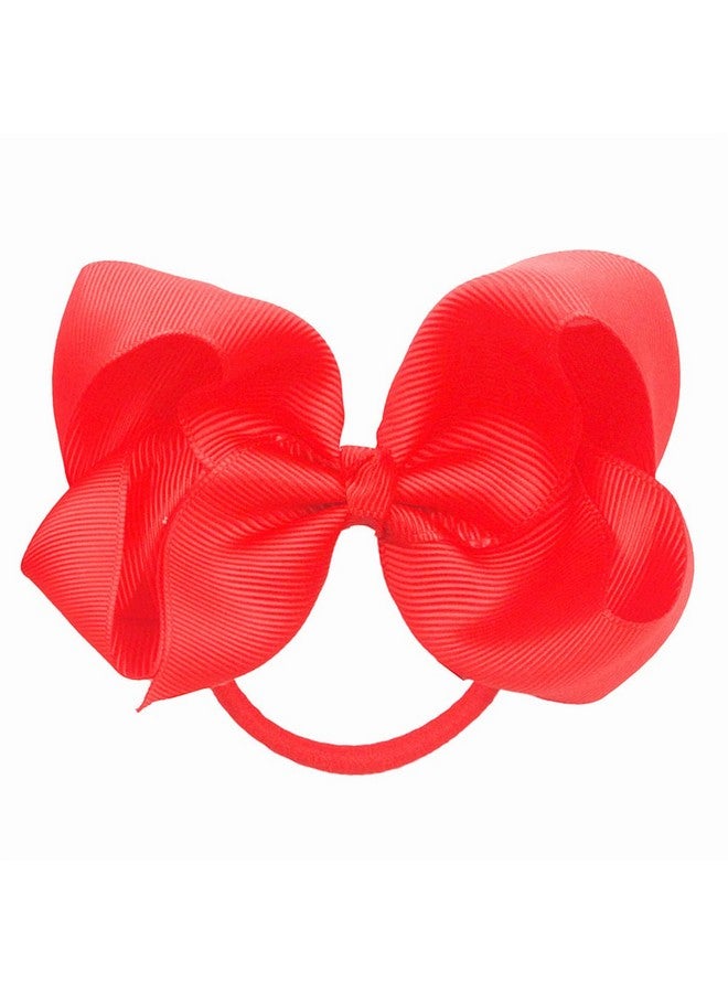 ZOONAI 4 Inch Baby Girl Toddlers Hair Bows Elastic Hair Tie Accessories Bow Ponytail Holder Rubber Hair Bands for Girls Kids Teens - Set of 2 (Red) - Image 4