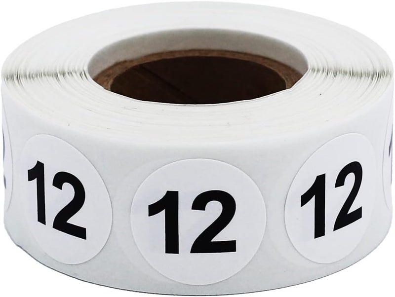 InStockLabels.com White with Black Number 12 Circle Dot Stickers, 3/4 Inch Round, 500 Labels on a Roll - Image 1