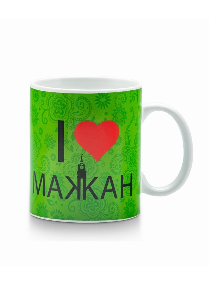 كوب تذكاري أنا أحب مكة تصميم عصري مج للشاي والقهوة لون أخضر