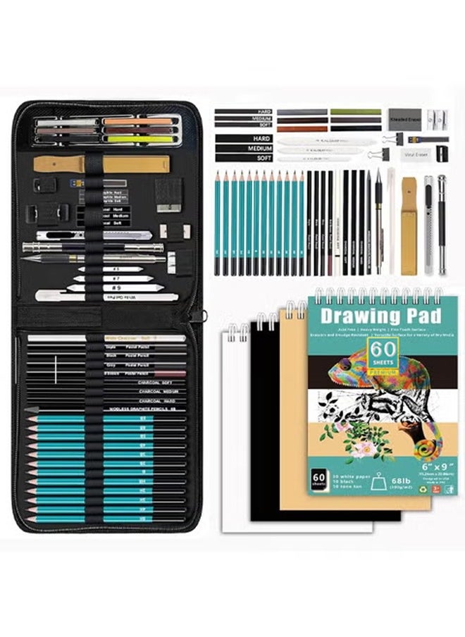 KALOUR 50 Pack Drawing Set Sketch Kit Pro,Art Sketching Supplies with 3-Color Sketchbook,Include Graphite,Charcoal, Pastel and Mechanical Pencil,Ideal for Artist Beginner Kids - https://f.nooncdn.com/p/pzsku/Z7673B614338406296CD8Z/45/_/1720577765/d30ea5b2-ac4c-432a-86fd-1f66134a3fc0.jpg?width=original