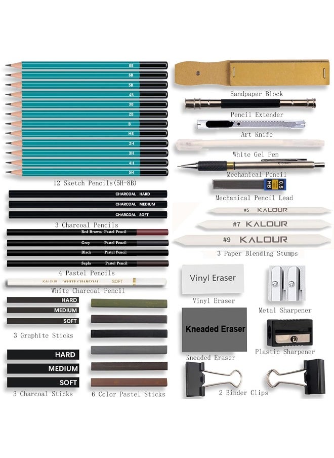 KALOUR 50 Pack Drawing Set Sketch Kit Pro,Art Sketching Supplies with 3-Color Sketchbook,Include Graphite,Charcoal, Pastel and Mechanical Pencil,Ideal for Artist Beginner Kids - https://f.nooncdn.com/p/pzsku/Z7673B614338406296CD8Z/45/_/1720577766/2a72b34b-2c0e-46fb-ab39-50ca189b3c82.jpg?width=original