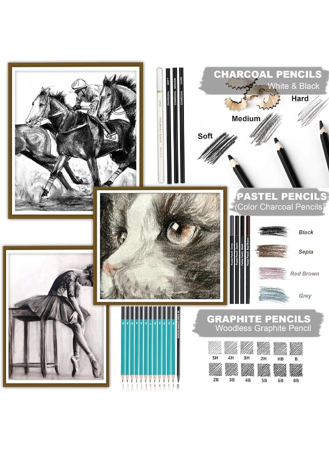 KALOUR 50 Pack Drawing Set Sketch Kit Pro,Art Sketching Supplies with 3-Color Sketchbook,Include Graphite,Charcoal, Pastel and Mechanical Pencil,Ideal for Artist Beginner Kids - https://f.nooncdn.com/p/pzsku/Z7673B614338406296CD8Z/45/_/1720577766/378f7277-d542-4c96-bd82-8909b0fe33e7.jpg?width=original