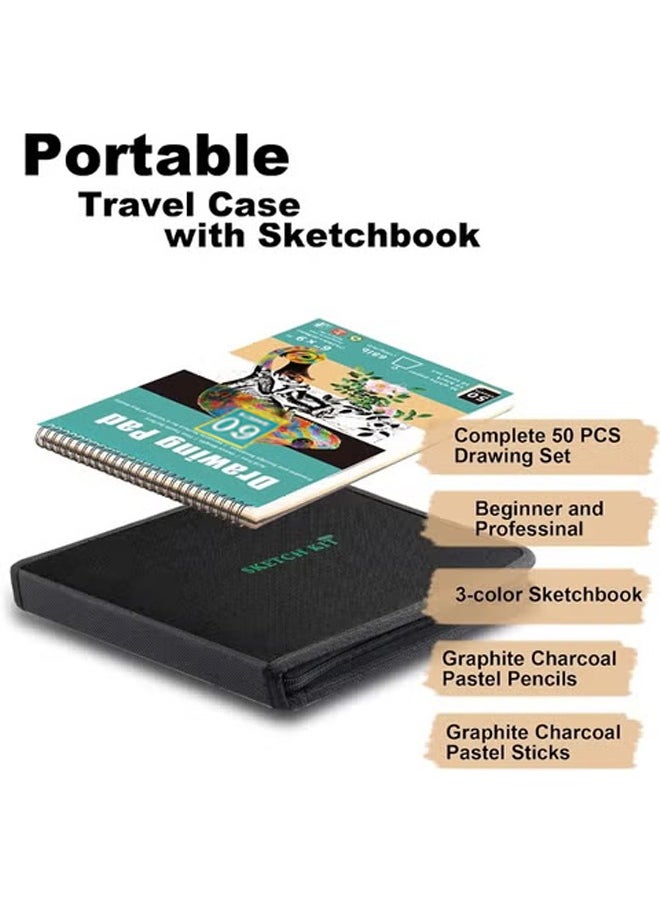 KALOUR 50 Pack Drawing Set Sketch Kit Pro,Art Sketching Supplies with 3-Color Sketchbook,Include Graphite,Charcoal, Pastel and Mechanical Pencil,Ideal for Artist Beginner Kids - https://f.nooncdn.com/p/pzsku/Z7673B614338406296CD8Z/45/_/1720577775/f1ede943-cc49-4487-b356-049ffd1aea42.jpg?width=original