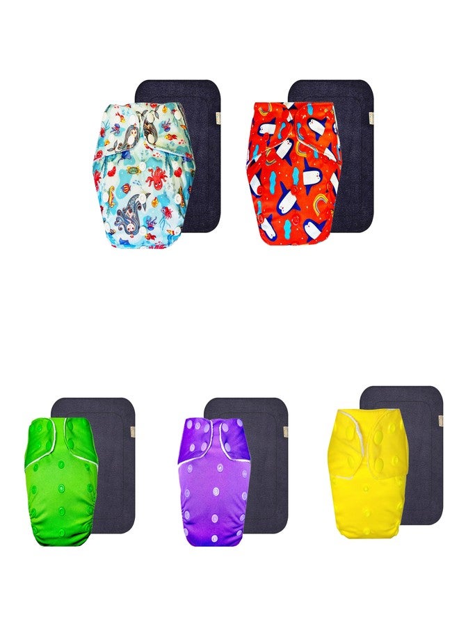 Dumbledo Premium Cloth Diaper with Gray Insert (Pack of 5) | Soft & Gentle | Leakproof | Travel Friendly | All-Day Wear | 3 Months - 3 Years | Unisex Baby - Image 1