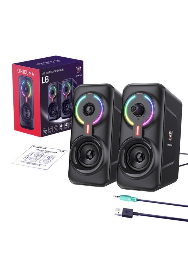 L6 RGB Gaming Speakers for PC | High-Quality Wired Multimedia Stereo Bass Speaker with Woofer | RGB Light Effect | Dual Channel Speakers for Room & Desktop Setup - Image 2