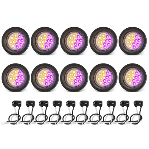 XtraGlow Dual Revolution 25 Round 13LEDs Amber Clearance Side Marker Lights to Purple Auxiliary Lights for Trailer Truck 12V IP67 Waterproof 10Pcs - Image 1