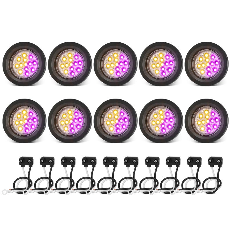 XtraGlow Dual Revolution 25 Round 13LEDs Amber Clearance Side Marker Lights to Purple Auxiliary Lights for Trailer Truck 12V IP67 Waterproof 10Pcs - Image 2