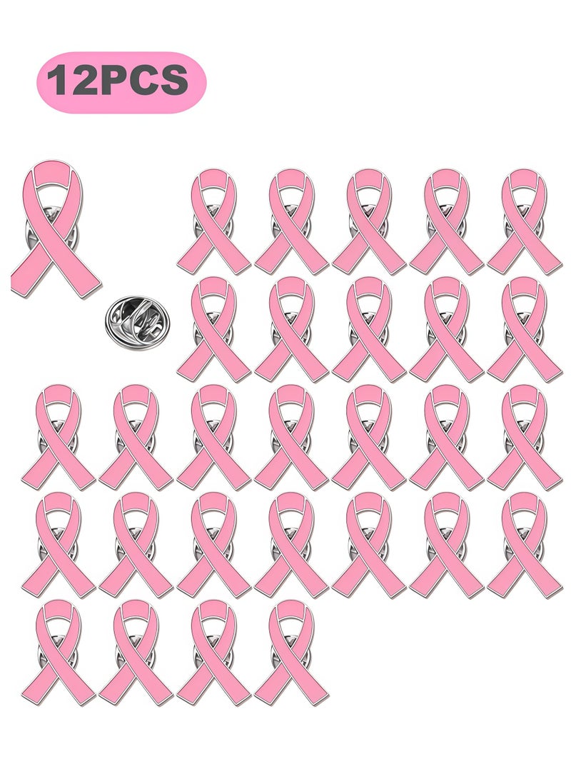 12 قطعة من دبابيس المينا للتوعية بسرطان الثدي، شارة شريط وردي، دبوس صدر، دبوس سرطان الثدي، بروش 3 × 2 سم - Image 1