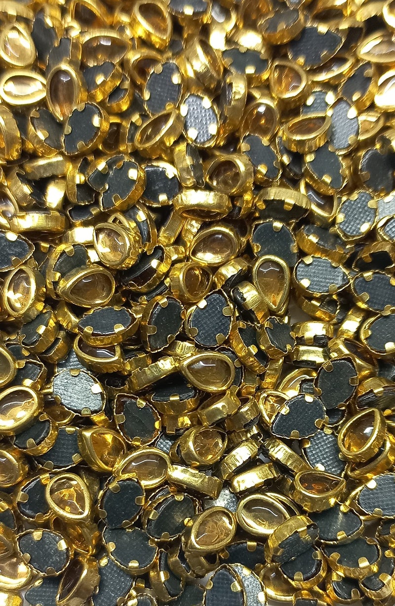OMX 700 PC, Kundan Stones Beads Flat Back Glue On Rhinestones for Jewellery Making & Embroidery Tear Drop Shape- 6X4 MM (Golden Colour), 100 Gram - Image 3