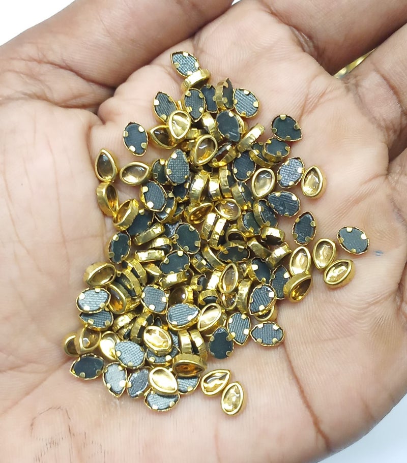 OMX 700 PC, Kundan Stones Beads Flat Back Glue On Rhinestones for Jewellery Making & Embroidery Tear Drop Shape- 6X4 MM (Golden Colour), 100 Gram - Image 2