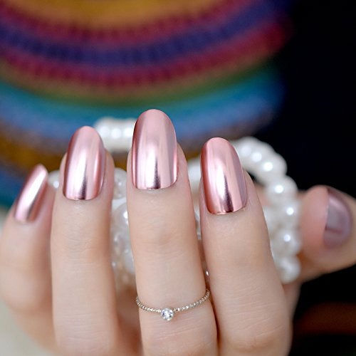EchiQ Oval Mirror Fake Nails Light pink Ladies False Nails Cool Style Sexy Nail Decoration Tips N18 - Image 5