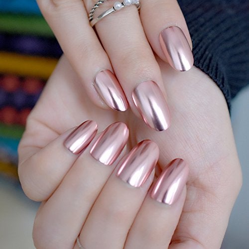 EchiQ Oval Mirror Fake Nails Light pink Ladies False Nails Cool Style Sexy Nail Decoration Tips N18 - Image 4