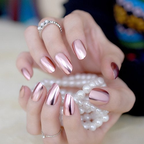 EchiQ Oval Mirror Fake Nails Light pink Ladies False Nails Cool Style Sexy Nail Decoration Tips N18 - Image 3