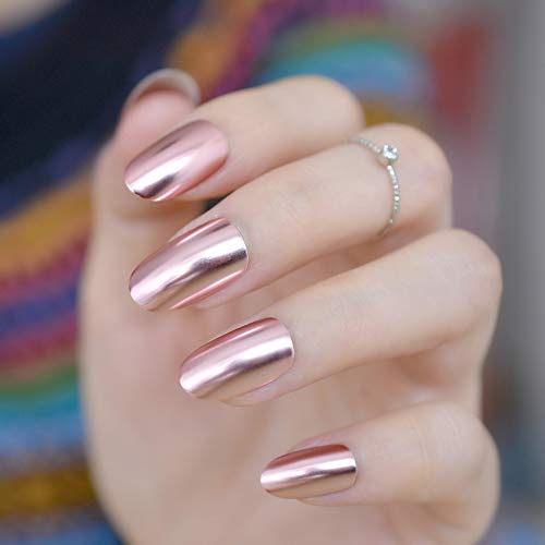 EchiQ Oval Mirror Fake Nails Light pink Ladies False Nails Cool Style Sexy Nail Decoration Tips N18 - Image 1