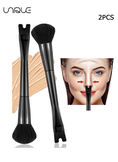 2 Pcs Nose Contour Brushes - Contour Brush Nose U Shape Brush - Double Ended Makeup Brush Practical 2-in-1 Precision Duo Brush Buffing Brush for Defining Cheek Bones Easy Nose Contour (Black)