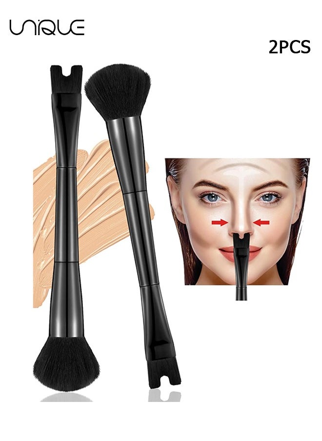 Unique 2 Pcs Nose Contour Brushes - Contour Brush Nose U Shape Brush - Double Ended Makeup Brush Practical 2-in-1 Precision Duo Brush Buffing Brush for Defining Cheek Bones Easy Nose Contour (Black)  - Image 1