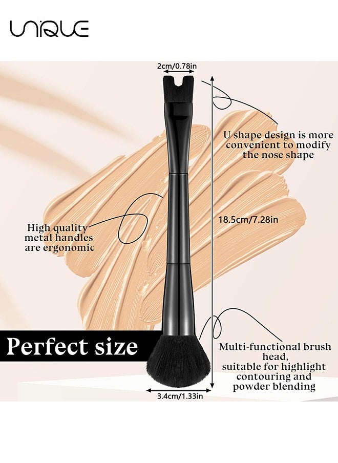 Unique 2 Pcs Nose Contour Brushes - Contour Brush Nose U Shape Brush - Double Ended Makeup Brush Practical 2-in-1 Precision Duo Brush Buffing Brush for Defining Cheek Bones Easy Nose Contour (Black)  - Image 2
