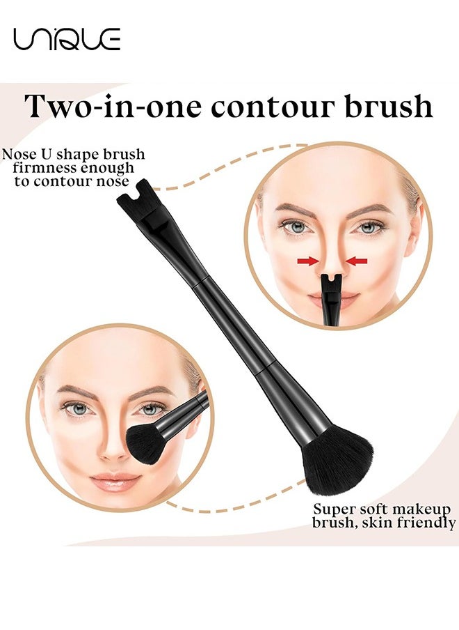 Unique 2 Pcs Nose Contour Brushes - Contour Brush Nose U Shape Brush - Double Ended Makeup Brush Practical 2-in-1 Precision Duo Brush Buffing Brush for Defining Cheek Bones Easy Nose Contour (Black)  - Image 4