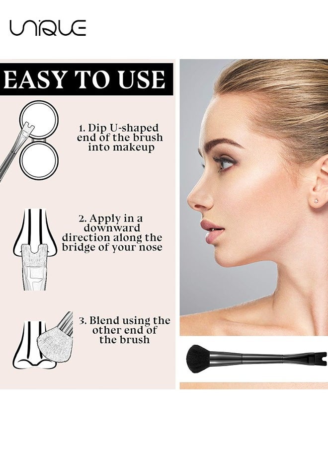 2 Pcs Nose Contour Brushes - Contour Brush Nose U Shape Brush - Double Ended Makeup Brush Practical 2-in-1 Precision Duo Brush Buffing Brush for Defining Cheek Bones Easy Nose Contour (Black)