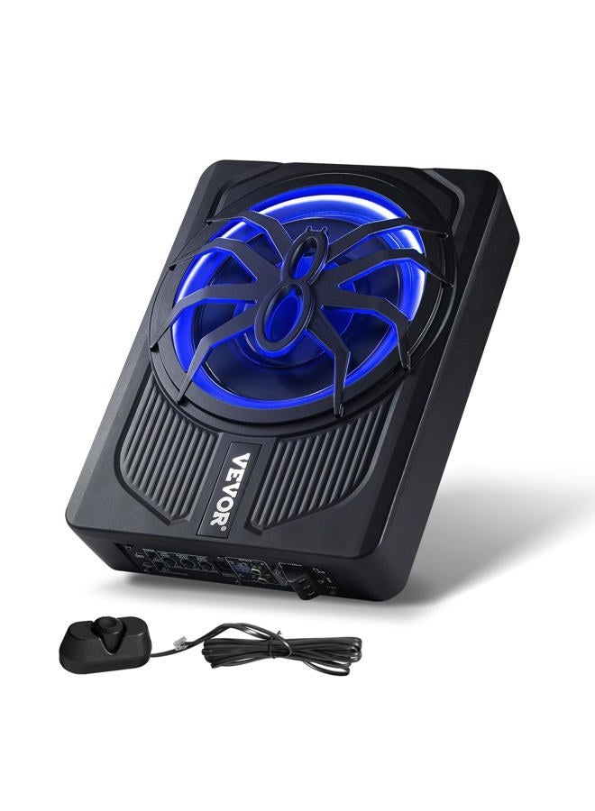 VEVOR 10" 440W Underseat Car Subwoofer, Slim Powered Car Subwoofers with Blue Ambient Light, Low Profile Audio Sub Under The Seat with Built-in Amplifier, Remote Controller for SUVs, Car, Truck, RV - Image 1