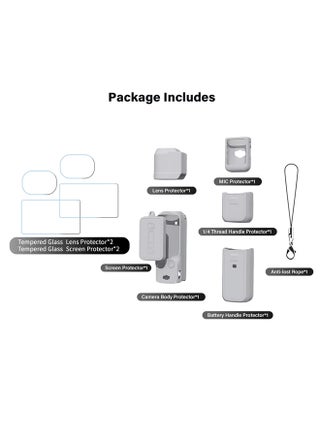 DJI OSMO Pocket 3 Accessory Kit, Silicone Protective Case Cover, Tempered Glass Screen Protector, Lens Protector (Grey) - view 2