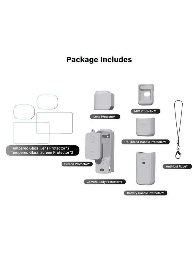 SJet DJI OSMO Pocket 3 Accessory Kit, Silicone Protective Case Cover, Tempered Glass Screen Protector, Lens Protector (Grey) - Image 2