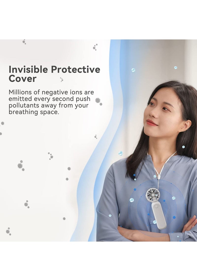 Portable Air Purifier, Air Purifier for Bedroom Home Office, 1200mAh Rechargeable Mini Air Purifier Ionizer for Travel, Neck Hanging 2 IN 1 (White) - Image 2