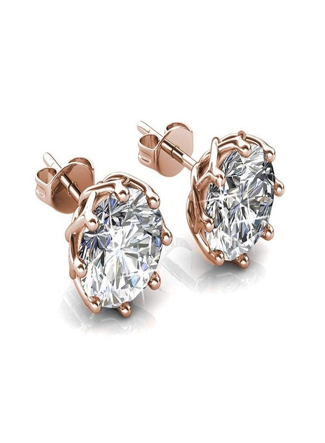 Cate & Chloe Eden 18k Rose Gold-Plated Stud Earrings with Solitaire Round Cut Simulated Diamond Crystals, Hypoallergenic Jewelry for Women, Gift for Her on Christmas, Birthday, Anniversary - Image 1