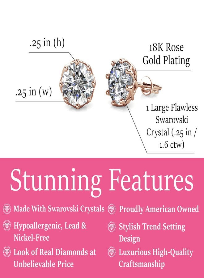 Cate & Chloe Eden 18k Rose Gold-Plated Stud Earrings with Solitaire Round Cut Simulated Diamond Crystals, Hypoallergenic Jewelry for Women, Gift for Her on Christmas, Birthday, Anniversary - Image 2