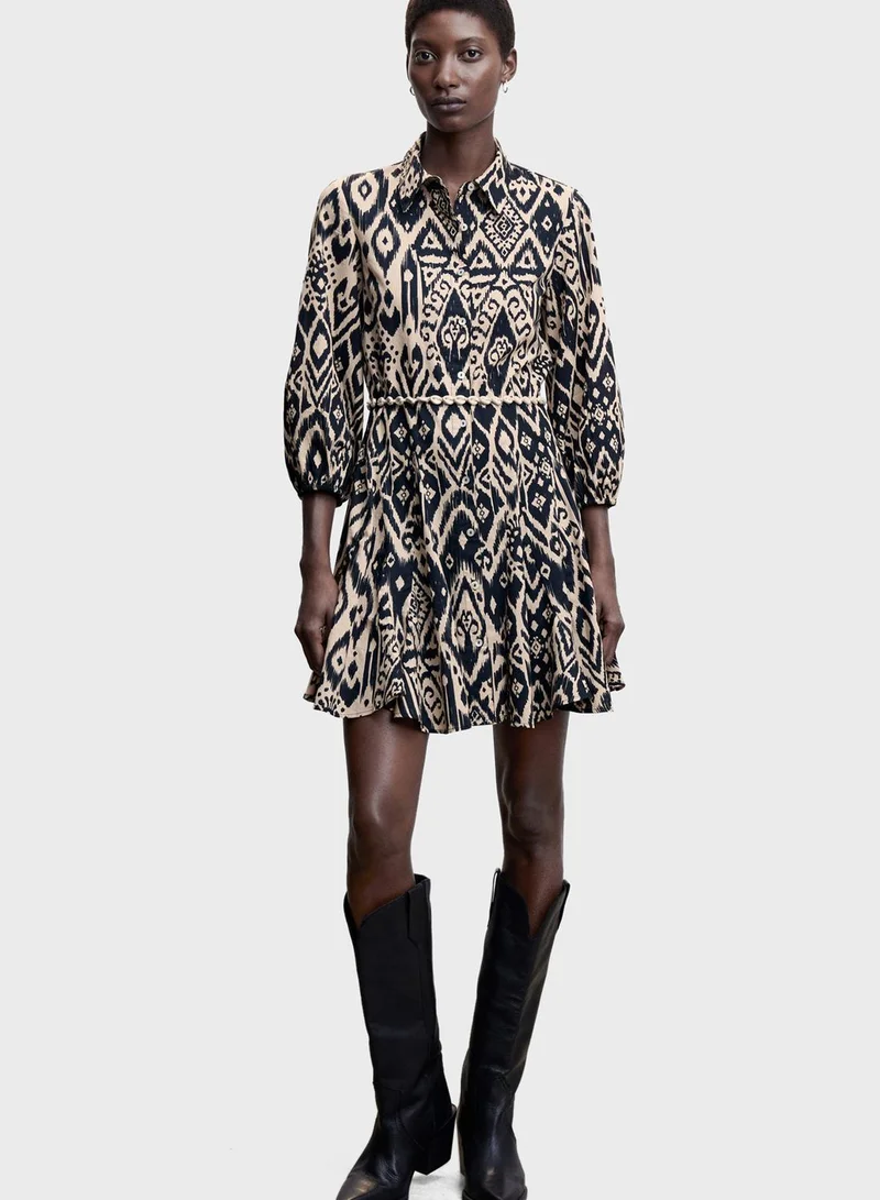 MANGO Printed Button Detail Shirt Dress