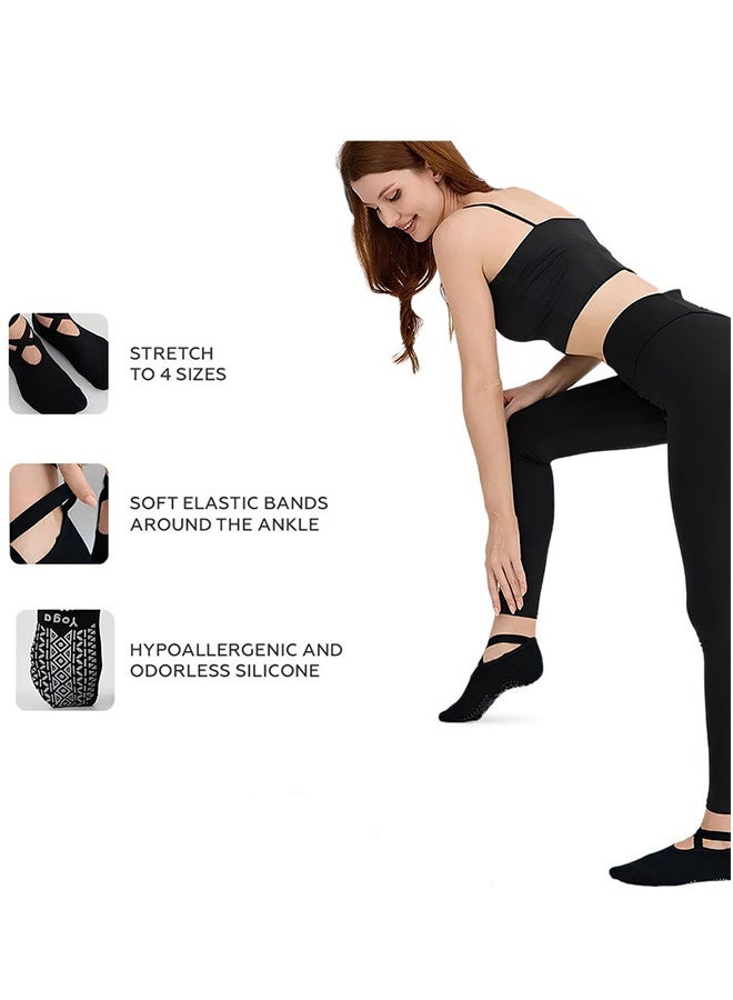 GIFT 6 Pairs Non-Slip Yoga Socks Set For Women 2 Designed 3 Colors, Barre Elastic Workout Pilates Yoga Socks For Yoga Sports Gym Home Barefoot Exercises Dance Ballet - Image 5