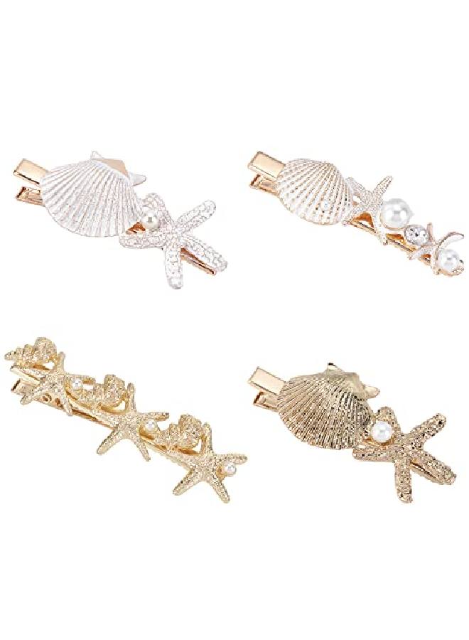 PH PandaHall 4 Styles Starfish Shell Hair Clip Beach Alligator Hair Clips Starfish Barrettes Dainty Sea Theme Clips For Halloween Mermaid Decor Beach Travel Wedding Supplies - Image 2