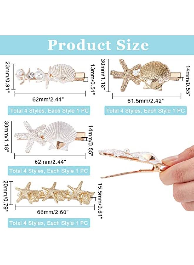 PH PandaHall 4 Styles Starfish Shell Hair Clip Beach Alligator Hair Clips Starfish Barrettes Dainty Sea Theme Clips For Halloween Mermaid Decor Beach Travel Wedding Supplies - Image 5