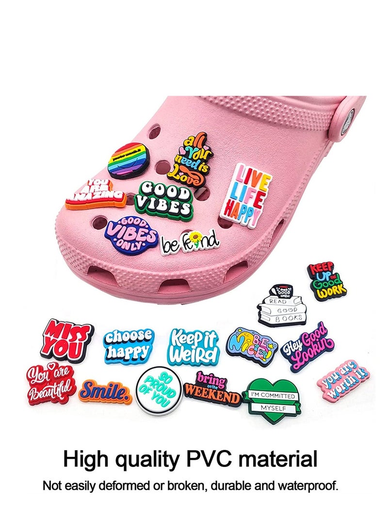 KASTWAVE Shoe Decoration Charms, 20 Pcs Inspiration Words Shoe Charms PVC Croc Charms, Button Pins for Shoe Decorations, Plastic, No Gemstone - Image 2