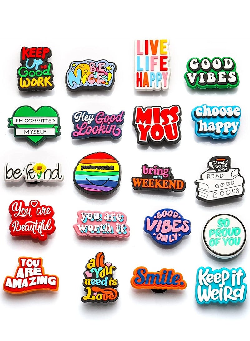 KASTWAVE Shoe Decoration Charms, 20 Pcs Inspiration Words Shoe Charms PVC Croc Charms, Button Pins for Shoe Decorations, Plastic, No Gemstone - Image 1