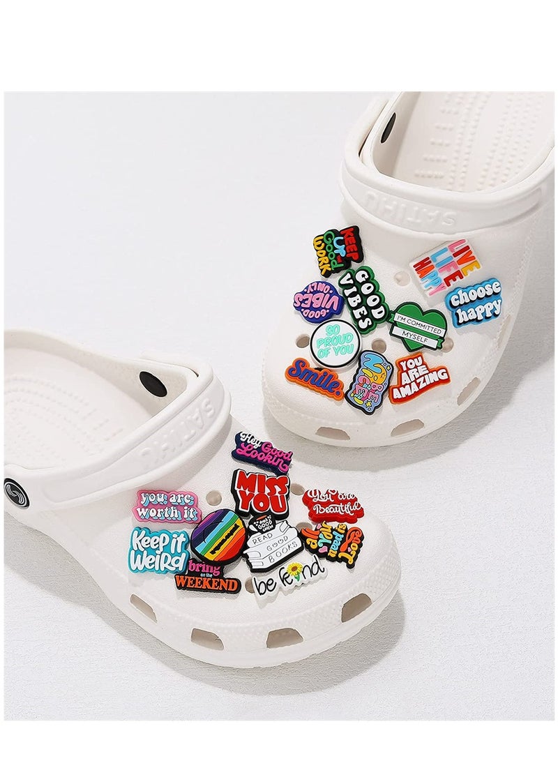 KASTWAVE Shoe Decoration Charms, 20 Pcs Inspiration Words Shoe Charms PVC Croc Charms, Button Pins for Shoe Decorations, Plastic, No Gemstone - Image 3