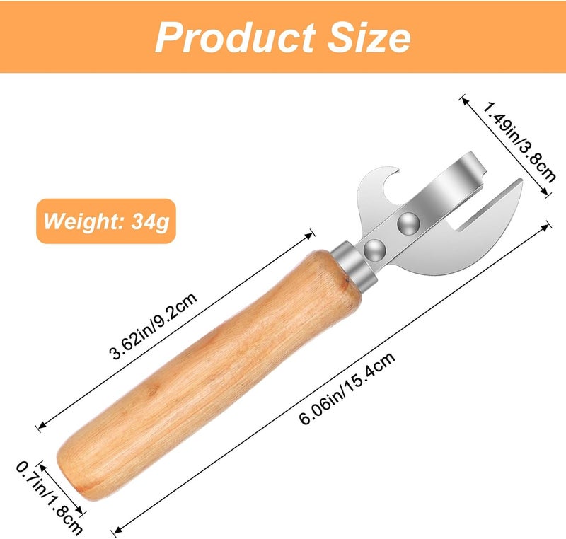 Xosjska Japanese Can Opener Manual, 2 Pcs Stainless Steel Old Fashioned Can Opener Vintage Style Wooden Handle Side Cut Bottle Openers Manual for Restaurant Kitchen Camping Home, Efficient & Practical - Image 2