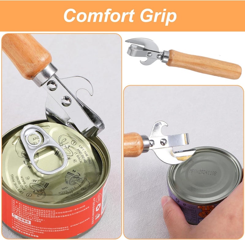 Xosjska Japanese Can Opener Manual, 2 Pcs Stainless Steel Old Fashioned Can Opener Vintage Style Wooden Handle Side Cut Bottle Openers Manual for Restaurant Kitchen Camping Home, Efficient & Practical - Image 4