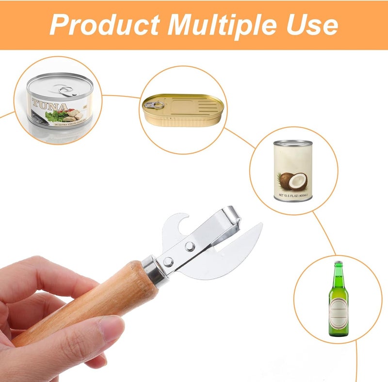 Xosjska Japanese Can Opener Manual, 2 Pcs Stainless Steel Old Fashioned Can Opener Vintage Style Wooden Handle Side Cut Bottle Openers Manual for Restaurant Kitchen Camping Home, Efficient & Practical - Image 3