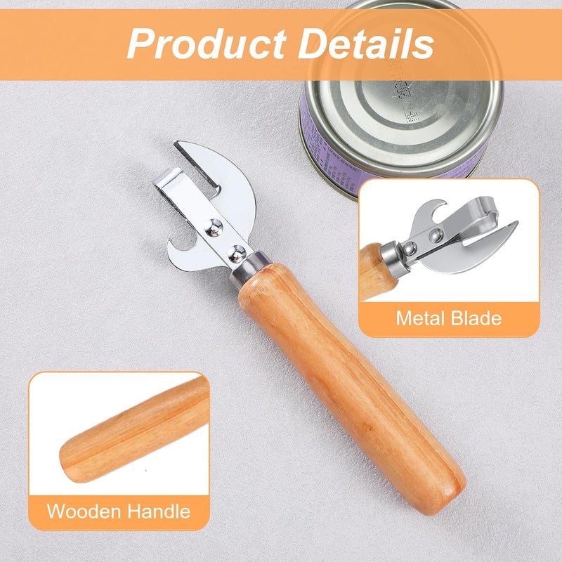 Xosjska Japanese Can Opener Manual, 2 Pcs Stainless Steel Old Fashioned Can Opener Vintage Style Wooden Handle Side Cut Bottle Openers Manual for Restaurant Kitchen Camping Home, Efficient & Practical - Image 5