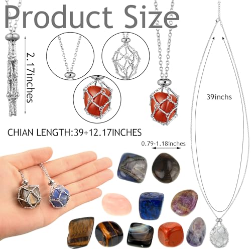 Landical 24 Pcs Crystal Necklace Holder Crystal Adjustable Empty Stone Holder Metal Stainless Steel Boho Cage Interchangeable Gemstone Jewelry Gift DIY Pendant Net for Women MenSilver - Image 3