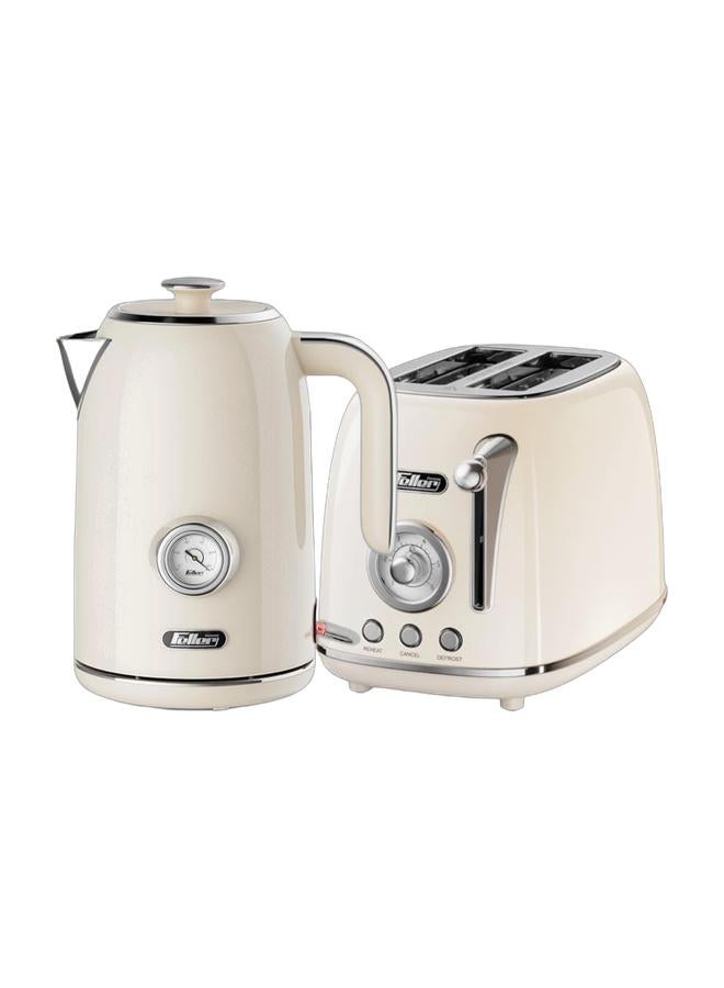 Feller Germany, Retro Style 1.7L Kettle with Thermometer, 2200 W, Stainless Steel Body, STRIX Controller, Dry Boil & Automatic Switch-Off, Ek200, (Cream) & Feller Germany, Retro Style 2-Slice Toaster, 815 W, Steel Body, Dust Cover & foldable Bun Warmer,Defrost, Reheat & Cancel Function,Removable Crumb Tray, TO290, (Cream) Bundle - Image 1