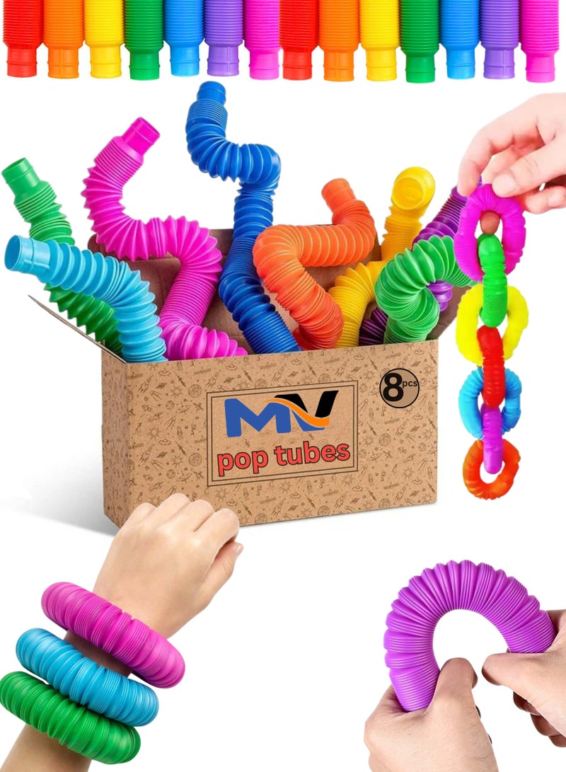 MAGIC VAULT 8 Pack Pop Tubes, Pop Tube Sensory Fidget Toy, Fine Motor Skills & Learning Toddler Toy, Stress Relief, Fun Pop Tubes, for Toddlers, Gift for Kids, Classroom Exchange Prizes - Image 1