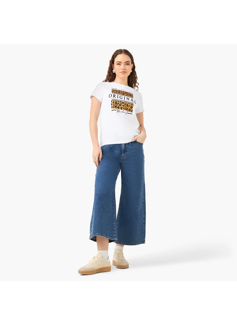 اس بي كاركترز Mickey Mouse Print T-shirt with Crew Neck