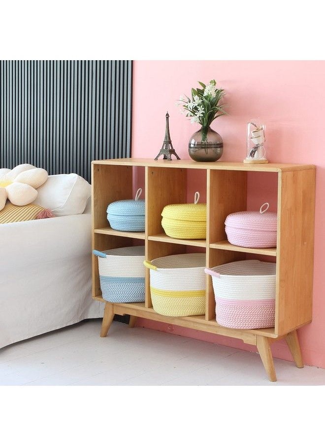 Hinwo Oval Cotton Rope Storage Basket Collapsible Nursery Storage Box Container Organizer With Handles 13 X 10 Inches Off White And Yellow  - Image 5