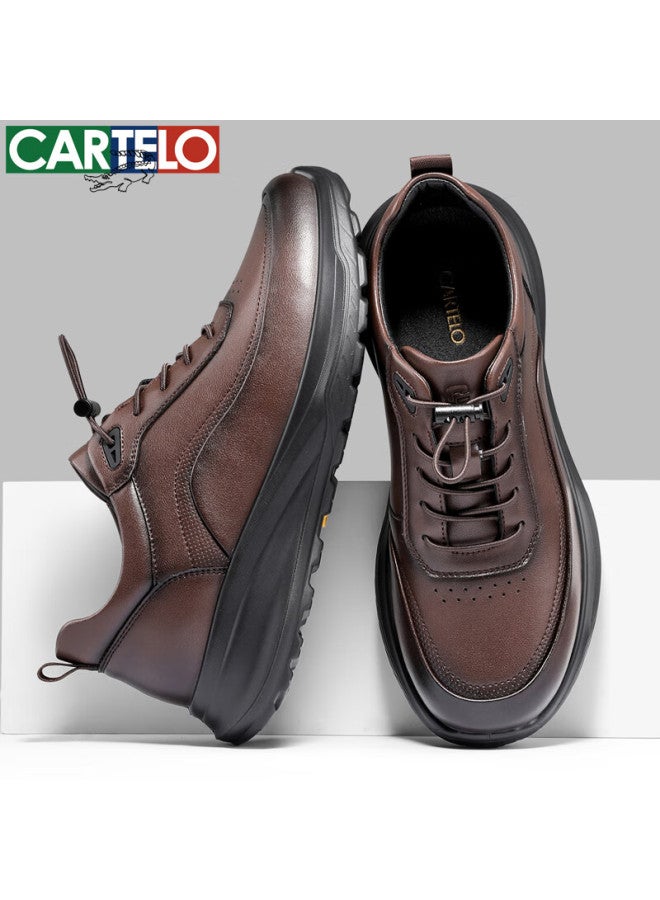 Cartelo Men's Leather Comfortable Versatile Dad Shoes Business Casual Sports Leather Shoes 5227 Dark Brown Size 40 - Image 4