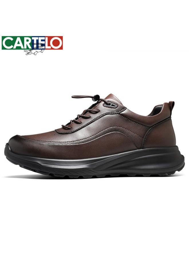Cartelo Men's Leather Comfortable Versatile Dad Shoes Business Casual Sports Leather Shoes 5227 Dark Brown Size 40 - Image 2