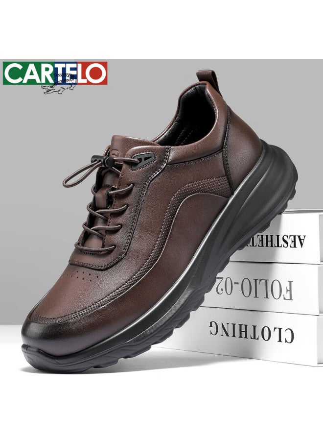 Cartelo Men's Leather Comfortable Versatile Dad Shoes Business Casual Sports Leather Shoes 5227 Dark Brown Size 40 - Image 1
